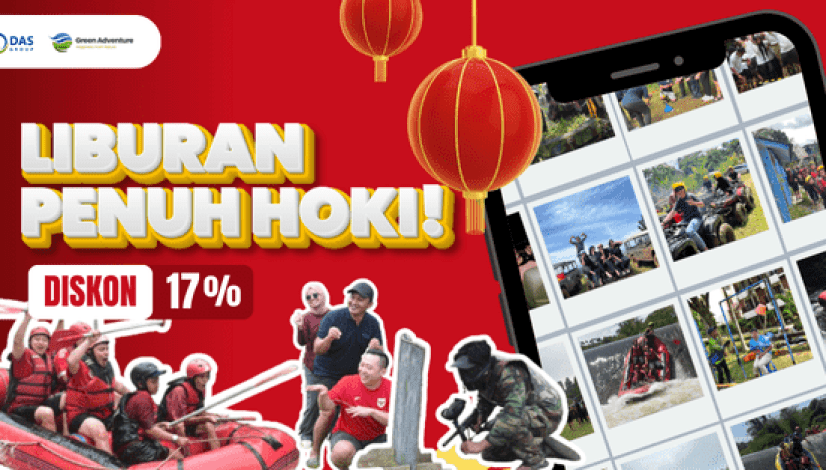 Rayakan Imlek 2026 dengan Promo Green Adventure & DAS Adventure. Diskon hingga 17% untuk rafting, outbound, dan wisata seru. Liburan penuh hoki!
