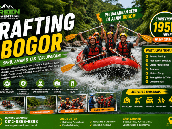 Nikmati paket Rafting Bogor murah bersama Green Adventure. Cocok untuk perusahaan, keluarga, komunitas, sekolah, dan gathering. Instruktur profesional, aman, dan fasilitas lengkap.